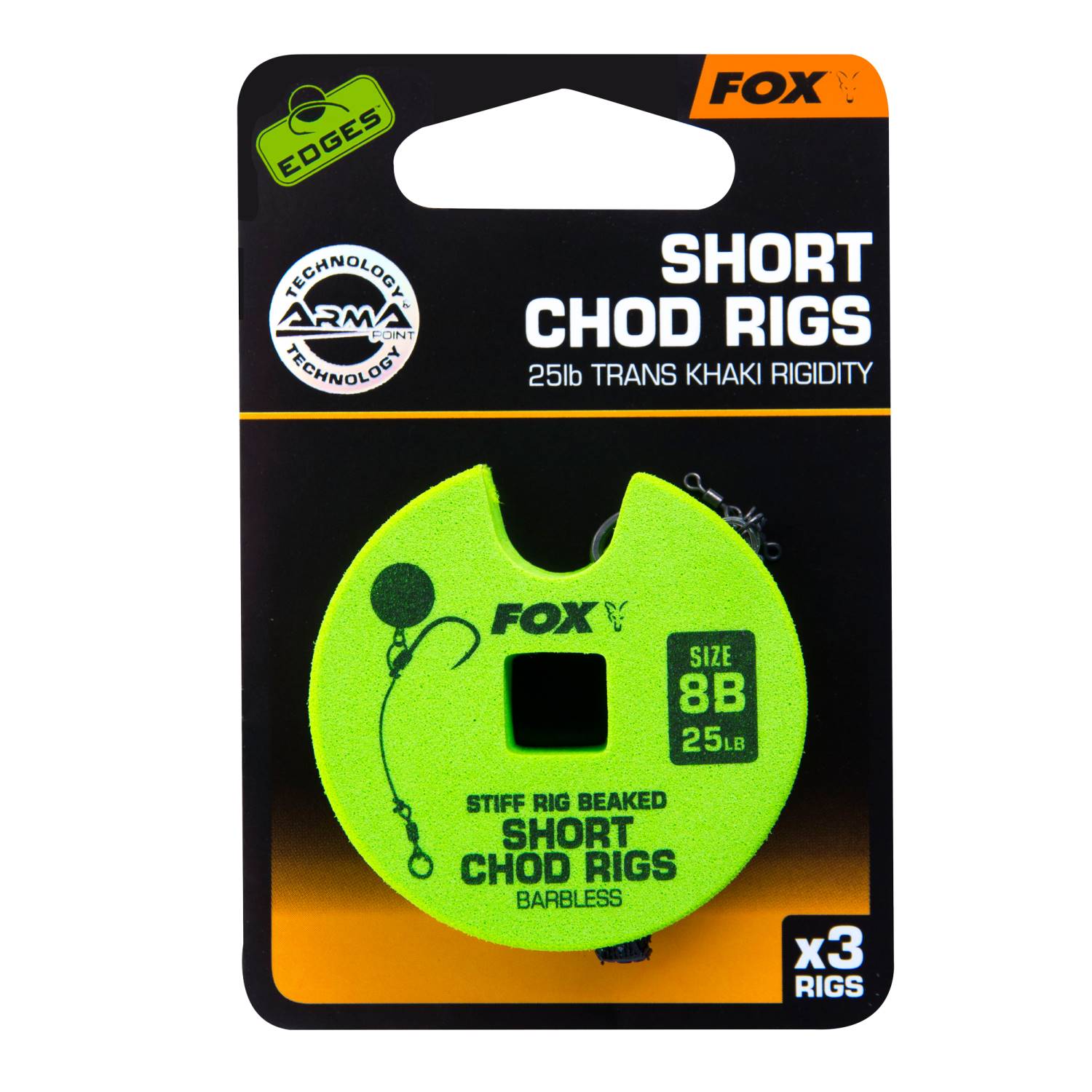 Fox Edges Stiff Short Chod Rig (Barbless) – Pop-Up Rig – Gr.8 – TK25lbs – 3Stück