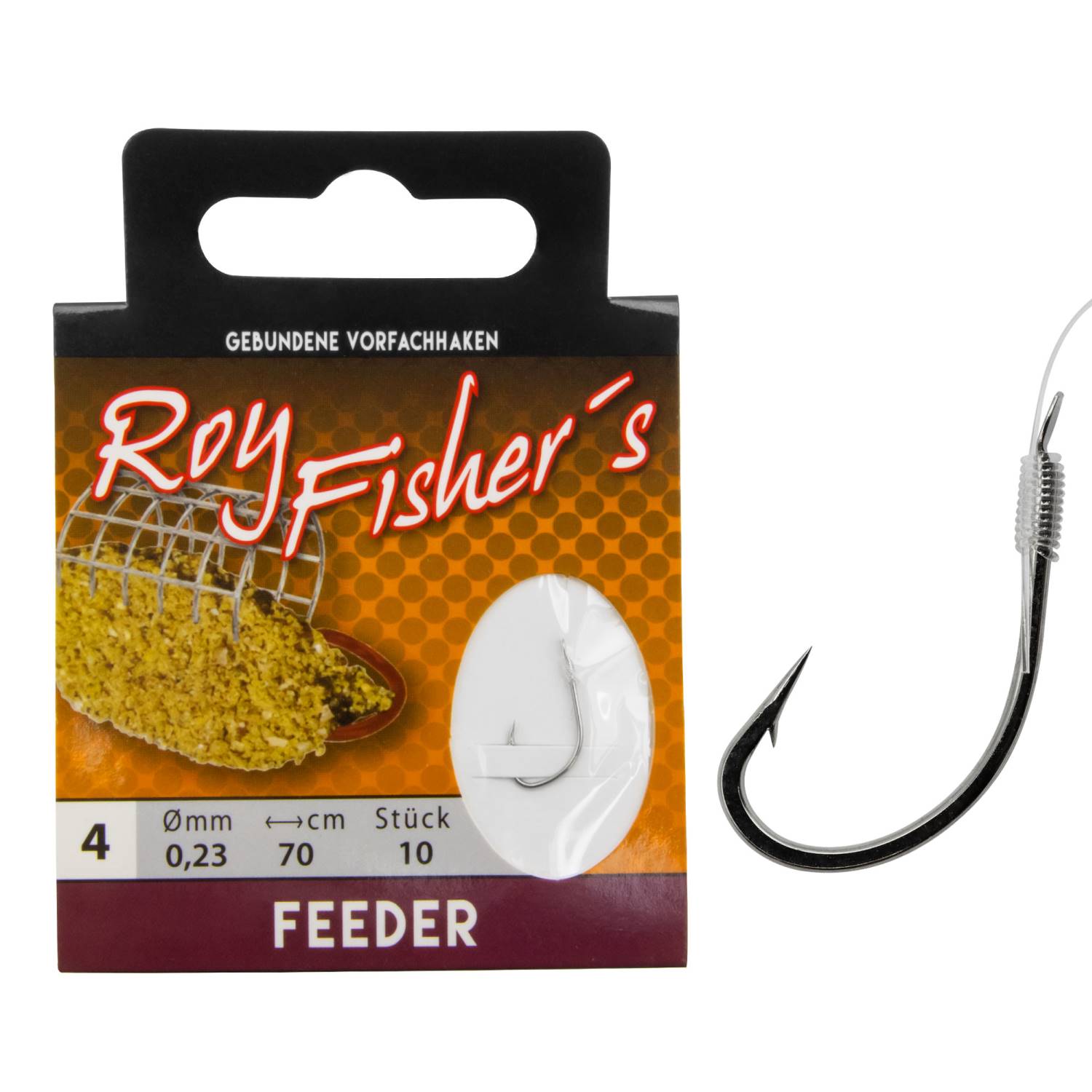 Roy Fishers Gebundene Vorfachhaken Feeder Gr. 4 – 70cm – 0,23mm – 10Stück