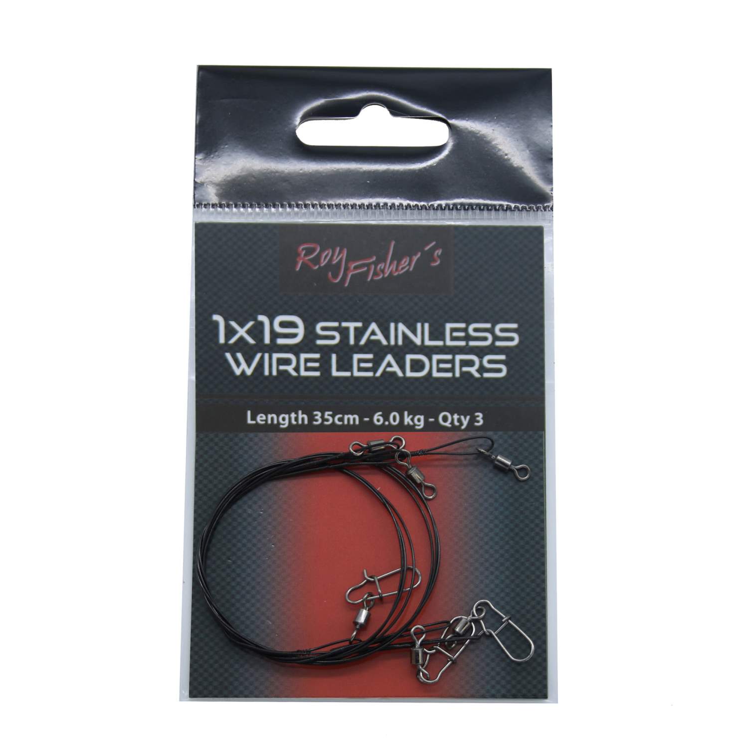 Roy Fishers 1×19 Soft Stahlvorfach Black mit Wirbeln und Karabiner, 3 Stück, schwarz, 35cm, 6,0Kg 35cm – black – TK6.0kg – 3Stück