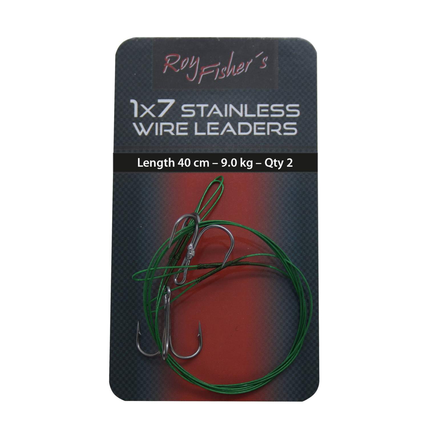Roy Fishers 1×7 Stahlvorfach Green mit Drilling, 2 Stück, grün, 40cm, 9,0Kg, Hakengröße 6 40cm – green – Gr.6 – TK9.0kg – 2Stück