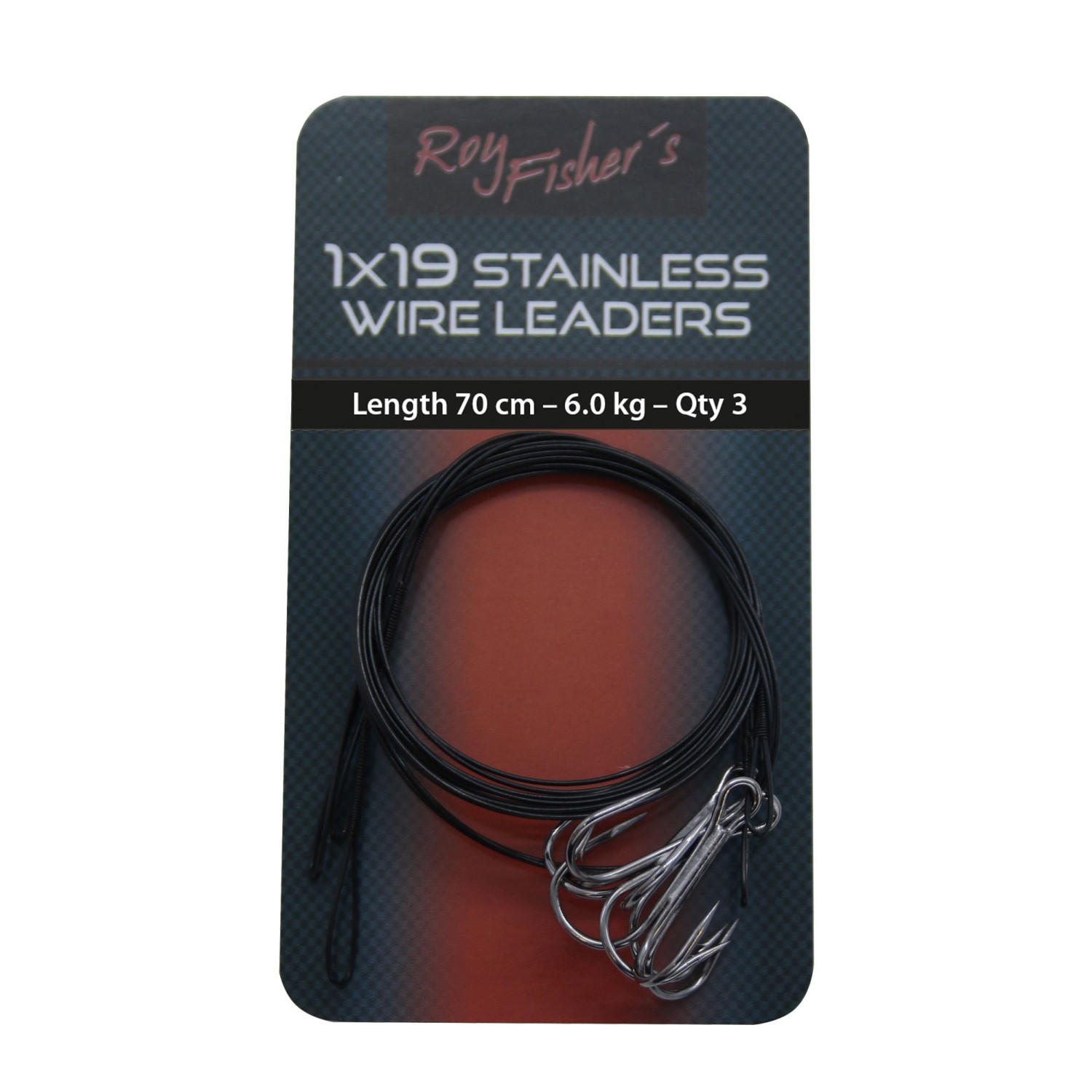 Roy Fishers 1×19 Soft Stahlvorfach Black mit Drilling, 3 Stück, schwarz, 70cm, 6,0Kg, Hakengröße 6 70cm – black – Gr.6 – TK6.0kg – 3Stück