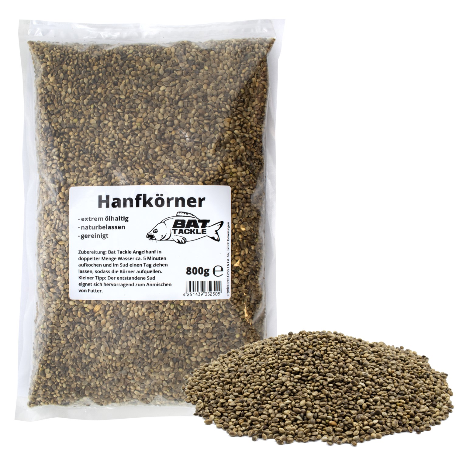 BAT-Tackle Hanfkörner – Partikel Natur – 800g