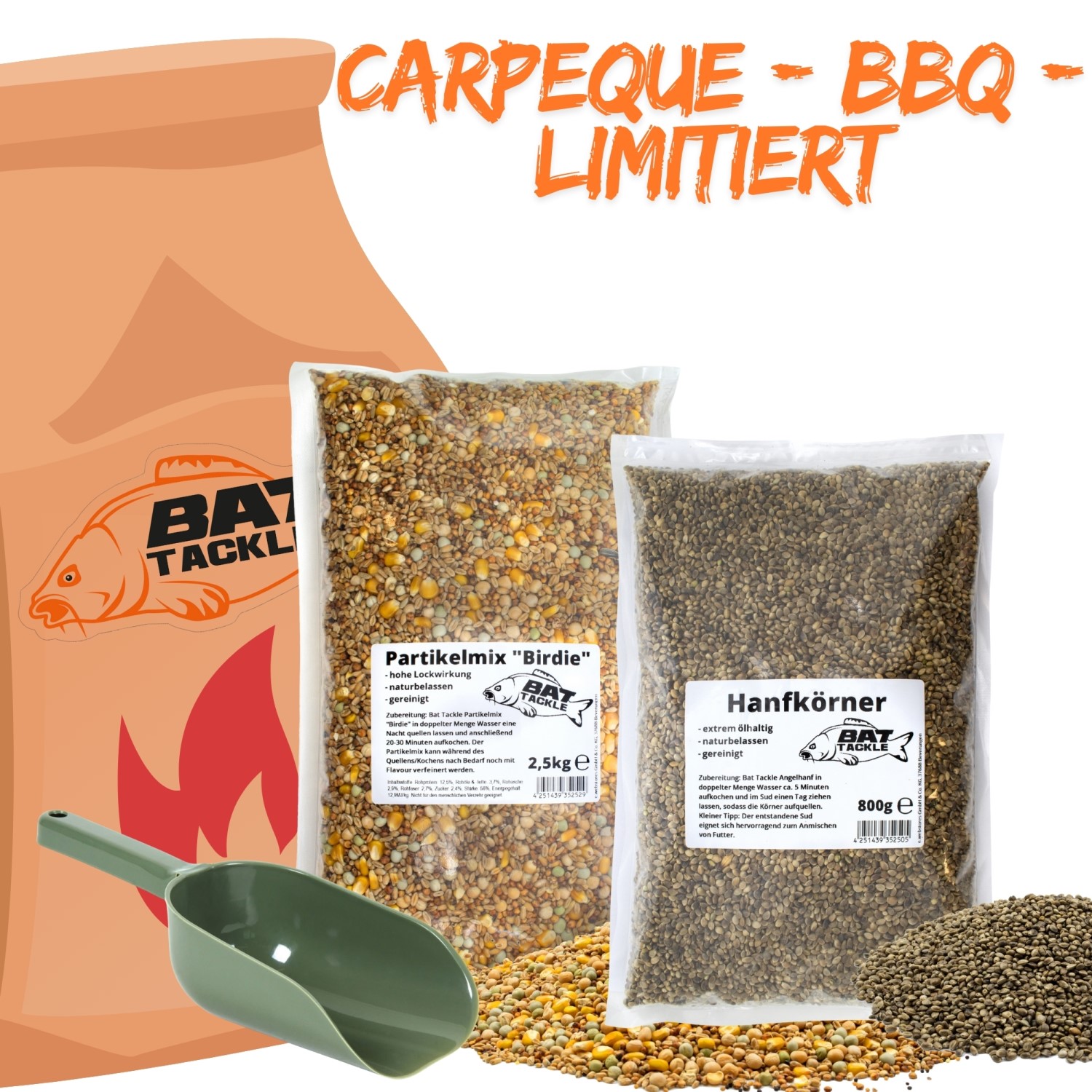BAT-Tackle Carpeque – BBQ – Limitiert – Partikelmix inkl. Futterschaufel