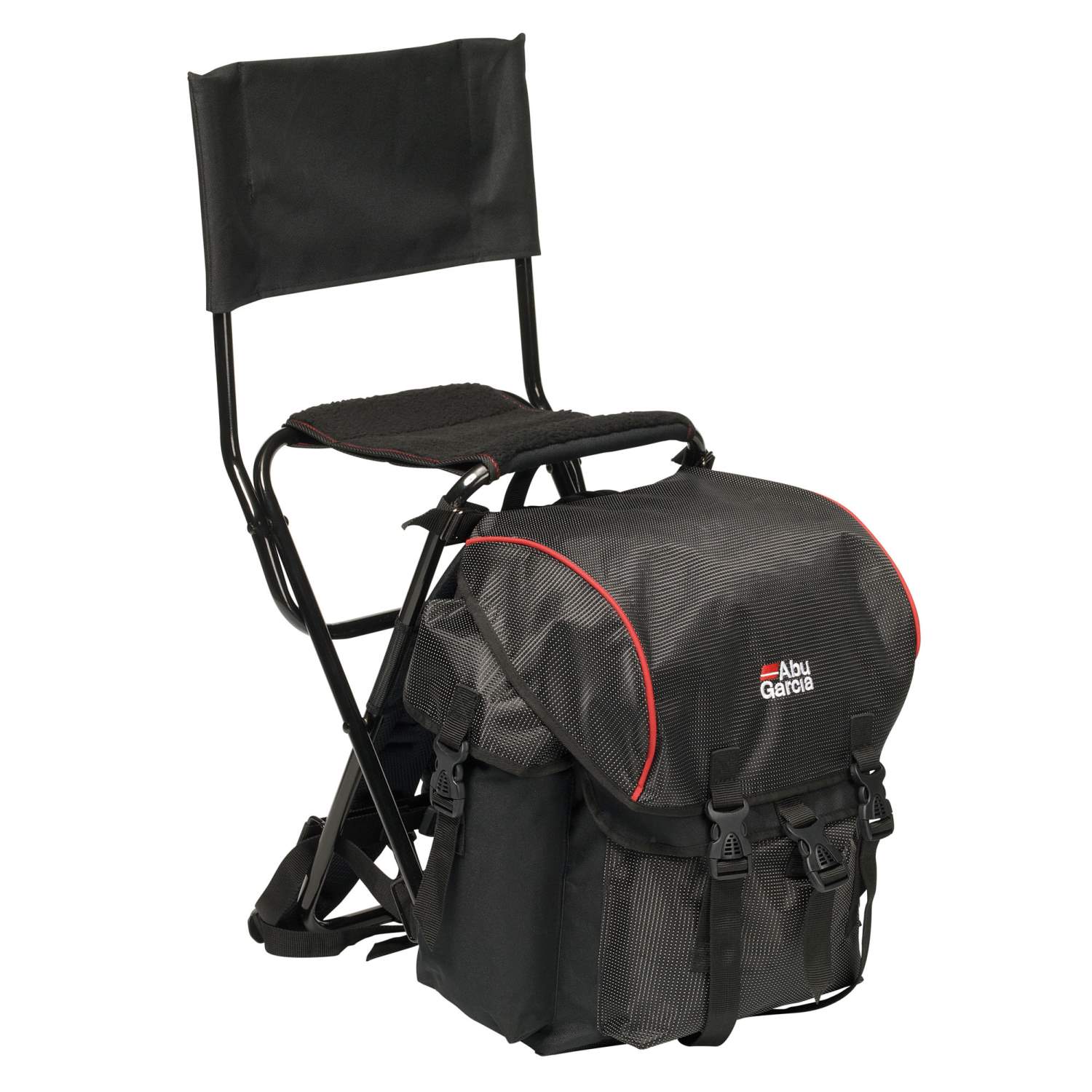 ABU Garcia Rucksackstuhl Standard mit Rückenlehne 40x50x58cm – black/red