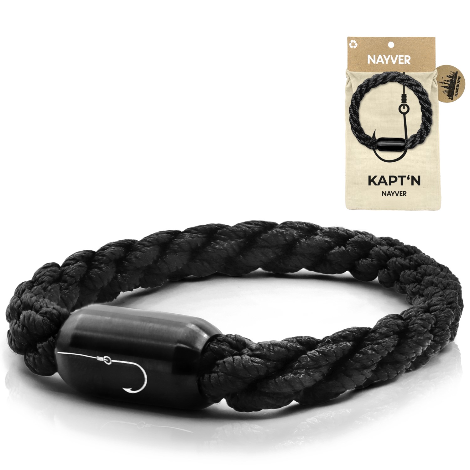 NAYVER KAPT´N Hook – Armband Schwarz-Schwarz – 16cm