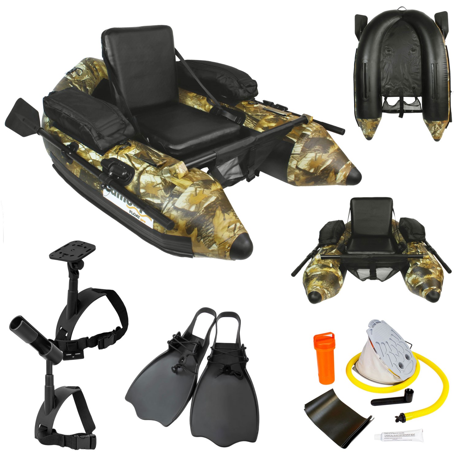 Waterside Belly Boat Camoura Float Pro Bundle – Bellybootset