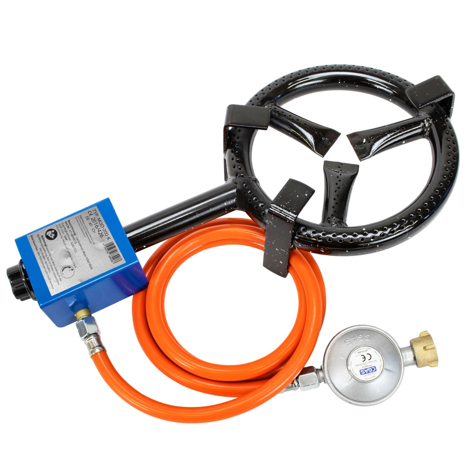Eversmoke Gasbrenner Maxi 5000 Watt mit Druckminderer und Schlauch