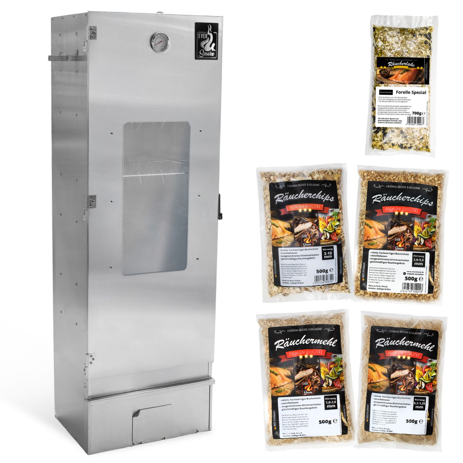 Eversmoke Räucherofen Excellent II Large Start Large – 44x28x120cm – Edelstahl mit Sichtscheibe – 1Stück