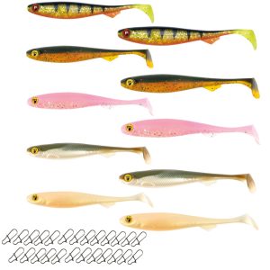 Neptunmaster Set – 10 Slick Shad UV Gummifische 7cm & 9cm + 25 Snaps