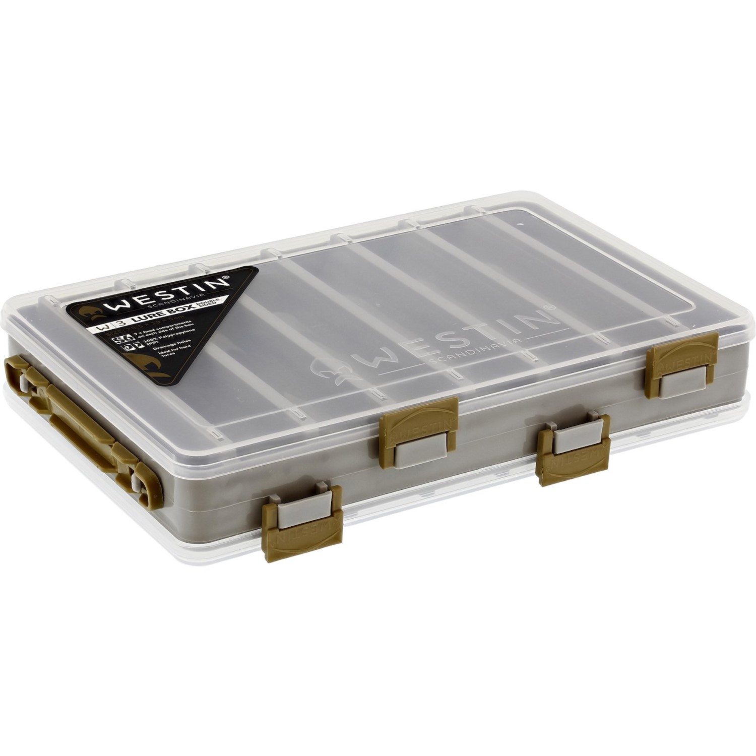 Westin W3 Lure Box Double Sided – Wobblerbox Grey/Clear – S6 – 20.5 x 17 x 4.8 cm – 1 Stück