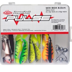 Berkley Pulse Shad Box 8cm incl. Jigheads – 16 Gummifische + 4 Jighaken