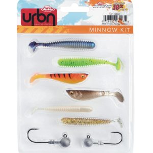 Berkley URBN Kit Minnow – 6 Gummifische + 2 Jighaken im Set
