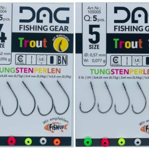 DAG Trout Hook + Tungstenperlen – 5 Forellenhaken