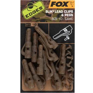 Fox Edges Camo Size 10 Slik lead clip + pegs – 10 Leadclips
