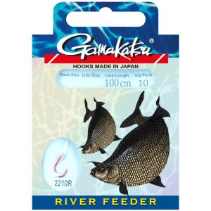 Gamakatsu Bream River Feeder LS-2210 Rot 100cm – 10 gebundene Haken