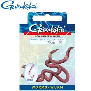 Gamakatsu Hook 5260R Worm 75cm rot – 10 gebundene Wurmhaken