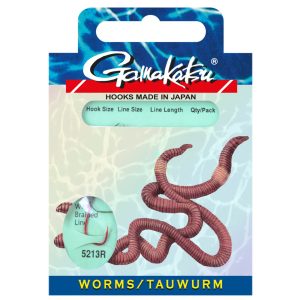 Gamakatsu Tauwurm LS-5213 Braided 60cm Rot – 3 gebundene Angelhaken