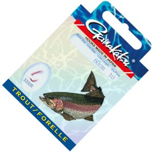 Gamakatsu Trout LS-5330 Haken 60cm Rot – 10 gebundene Forellenhaken