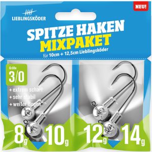 Lieblingsköder Spitze Haken 3/0 Mixpaket – 4 Jigköpfe