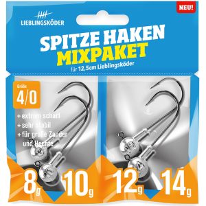 Lieblingsköder Spitze Haken 4/0 Mixpaket – 4 Jigköpfe