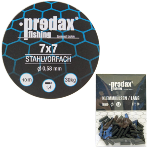 Predax Stahlvorfach 7×7 braun 10m 30kg + 50 Klemmhülsen 1,8mm – Set