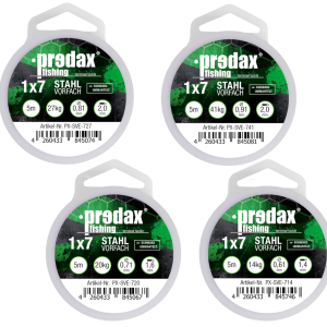 Predax Stahlvorfach 1×7 – 4 Spulen a 5m (14,20,27 & 41kg) – Vorfach