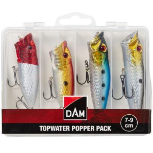DAM Topwater Popper Pack + Box 7-9cm – 4 Oberflächenköder