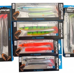 6 Savage Gear Sandeel V2 Gummifsche Set – 12 Gummifische + 6 Jigköpfe